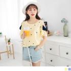 Short Sleeve Cold Shoulder Bow Accent Print Top