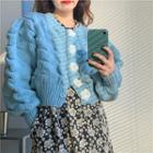 Flower Accent Cardigan / Flower Print Midi Skirt