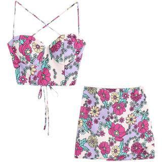 Floral Cropped Top / Mini A-line Skirt