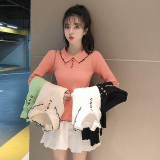 Contrast Trim Ruffled Knit Top