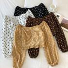 Long-sleeve Off-shoulder Polka Dot Blouse