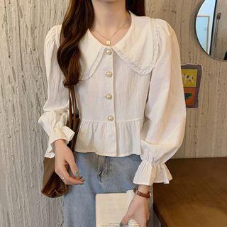 Lace Trim Ruffle Hem Blouse