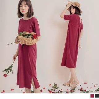 Short-sleeve Plain Cutout Dress