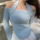 Off-shoulder Halter Mohair Sweater
