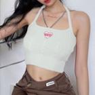 Embroider Letter Cropped Tank Top