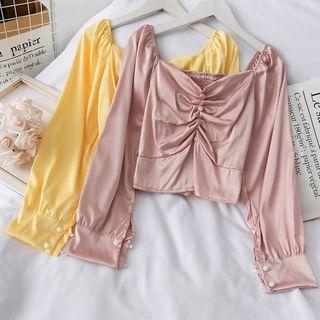 Ruched Satin Crop Blouse