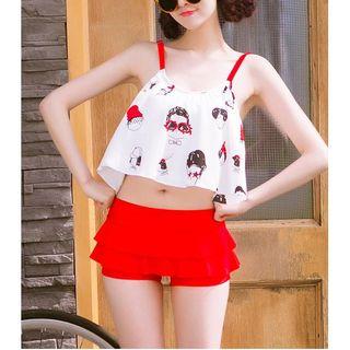 Cartoon Print Tiered Tankini