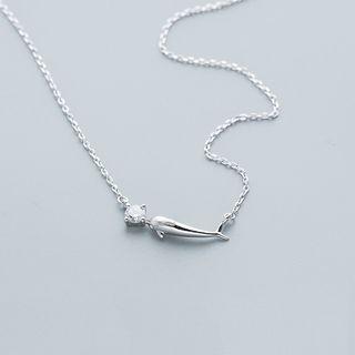 925 Sterling Silver Rhinestone Dolphin Pendant Necklace S925 - As Shown In Figure - One Size