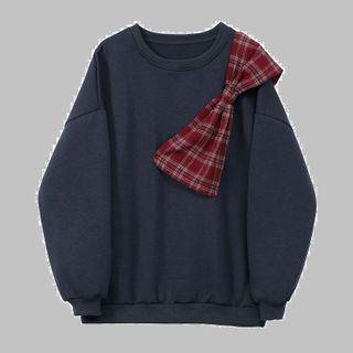 Plaid Bow Sweatshirt Gray - One Size