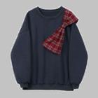 Plaid Bow Sweatshirt Gray - One Size