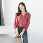Wide-collar Double-breasted Blouse