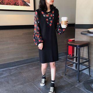 Long-sleeve Mock Two Piece Mini Shift Dress