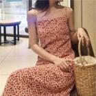 Spaghetti-strap Floral Dress Red - One Size