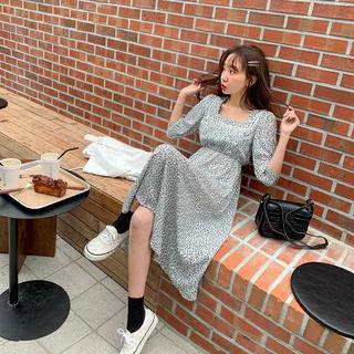 Square-neck Floral Long Empire Dress