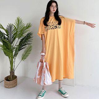 Batwing-sleeve Printed T-shirt Dress