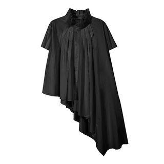 Short-sleeve Pleated Asymmetrical Blouse