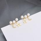 925 Sterling Silver Faux Pearl Moon & Star Earring Es753 - 1 Pair - One Size