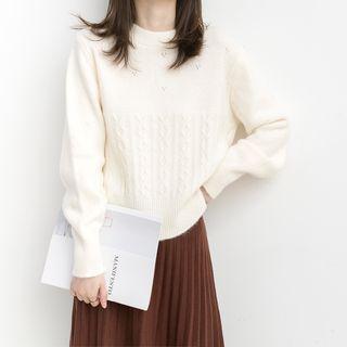 Plain Crew-neck Sweater Milky White - One Size