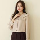 Ruffle-collar Faux-pearl Button Blouse
