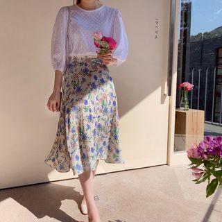 Floral Print Flare Skirt Ivory - One Size