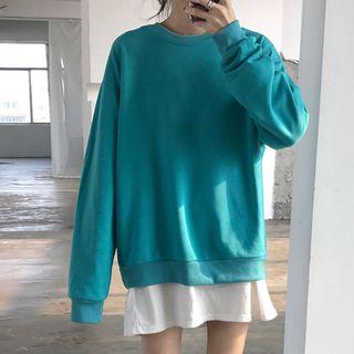 Plain Loose-fit Crew-neck Sweatshirt