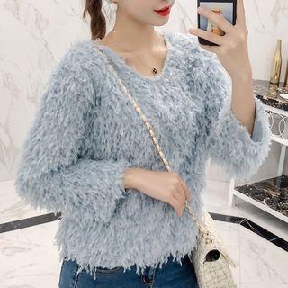 3/4-sleeve Fluffy Sweater