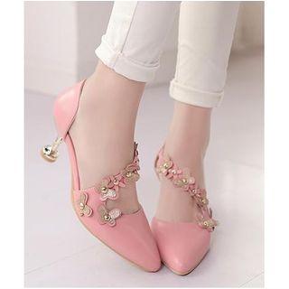Flower Applique Pointed Sandals