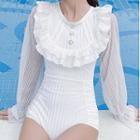 Long-sleeve Ruffle Rubbed Swimsuit