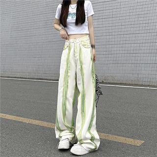 Mid Waist Printed Wide Leg Jeans