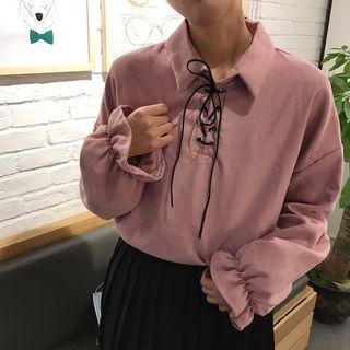 Lace Up Puff-sleeve Blouse