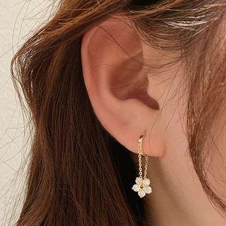 Flower Rhinestone Sterling Silver Dangle Earring Eh1034 - 1 Pair - Gold - One Size