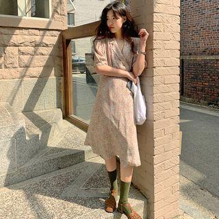 Short-sleeve Floral Drawstring Dress Floral - One Size