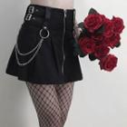 Zip-up Chain Strap Mini A-line Skirt