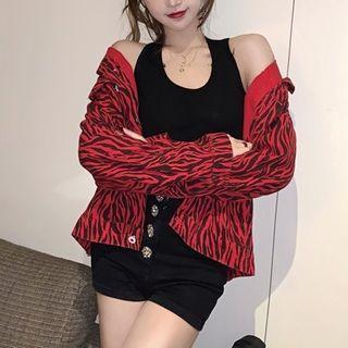 Patterned Button Jacket Red - One Size