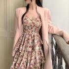 Spaghetti-strap Floral Midi A-line Dress / Blazer