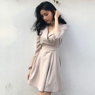 Elbow-sleeve Mini A-line Collared Dress