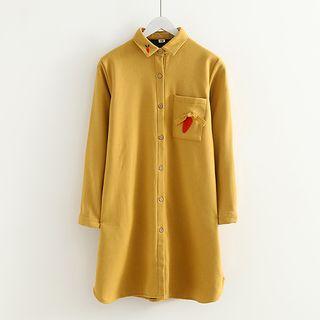 Long-sleeve Shift Shirt Dress Yellow - One Size