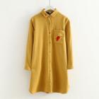Long-sleeve Shift Shirt Dress Yellow - One Size
