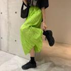 Plain Pleated Skirt Neon Green - One Size