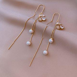 Cherry Rhinestone Faux Pearl Fringed Earring 1 Pair - Gold - One Size