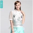 Bow Embroidered Chiffon Blouse