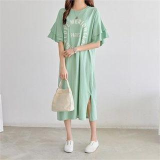 Ruffle-sleeve Letter Print T-shirt Dress