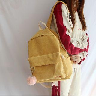 Corduroy Backpack With Pom Pom