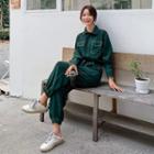 Long Sleeve Stitched Cargo Jumpsuit