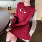 Set: Spaghetti Strap A-line Knit Dress + Crop Knit Top