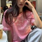 Short Sleeve Letter Printed Tie-dye T-shirt Pink - One Size