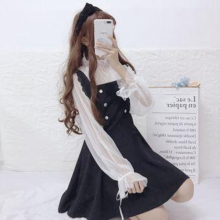 Long-sleeve Mesh Top / Sleeveless A-line Dress