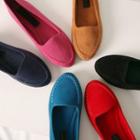 Oval-toe Stitched Suedette Loafers