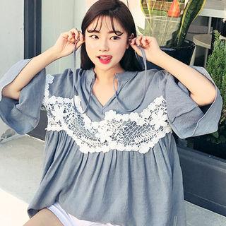 Tie-front Eyelet-panel Top