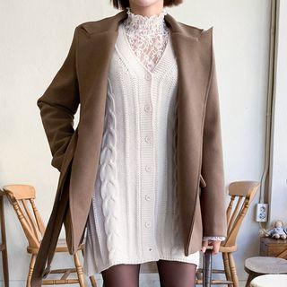 Gathered-waist Cable-knit Mini Dress